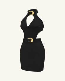 Gabriella Belted Cutout Halter Mini Dress - Black