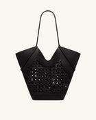 Maribel Woven Panel Tote Bag - Black
