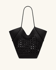 Maribel Woven Panel Tote Bag - Black
