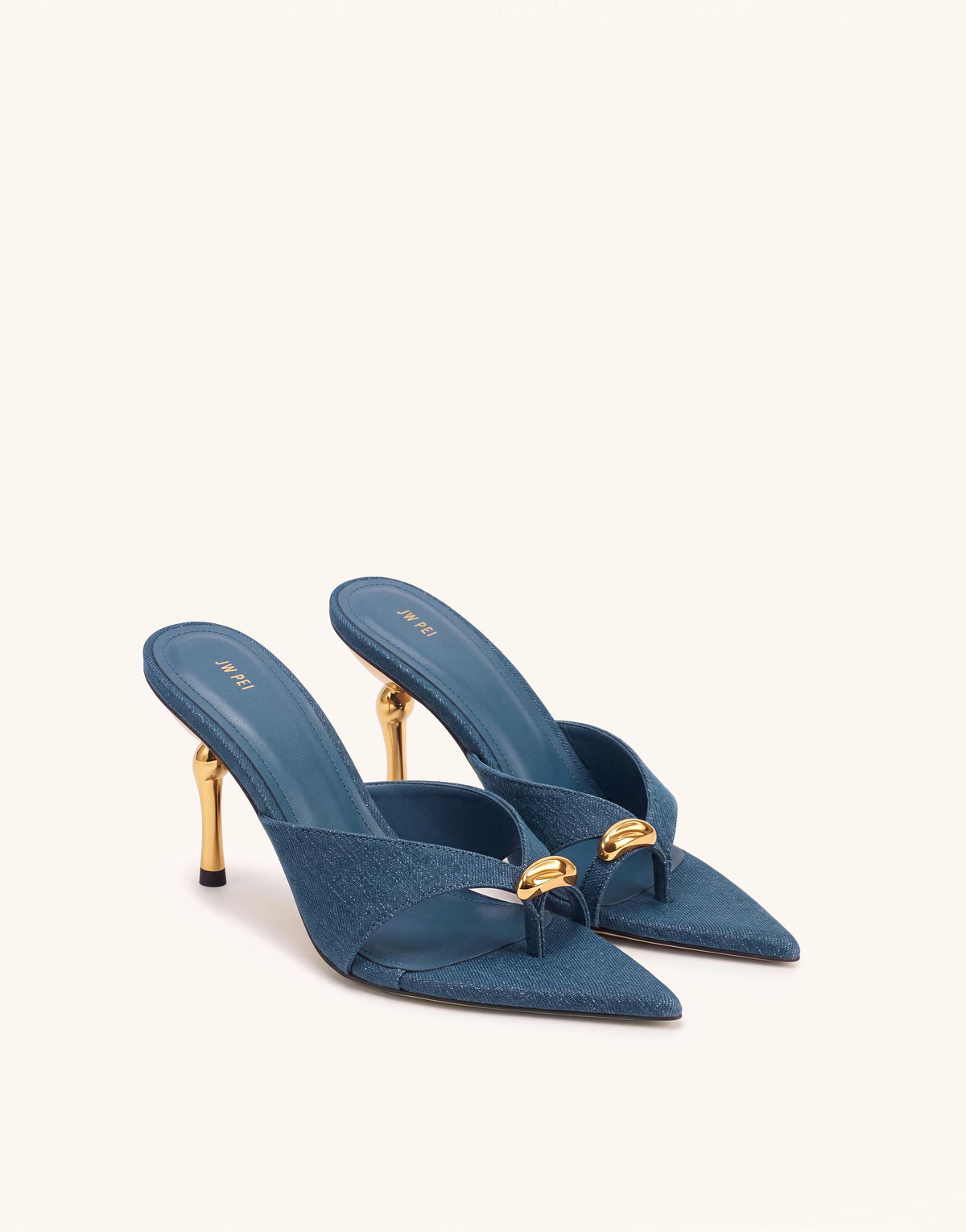 Noemi Square-Toe Metal Accent Sandals - Denim Blue