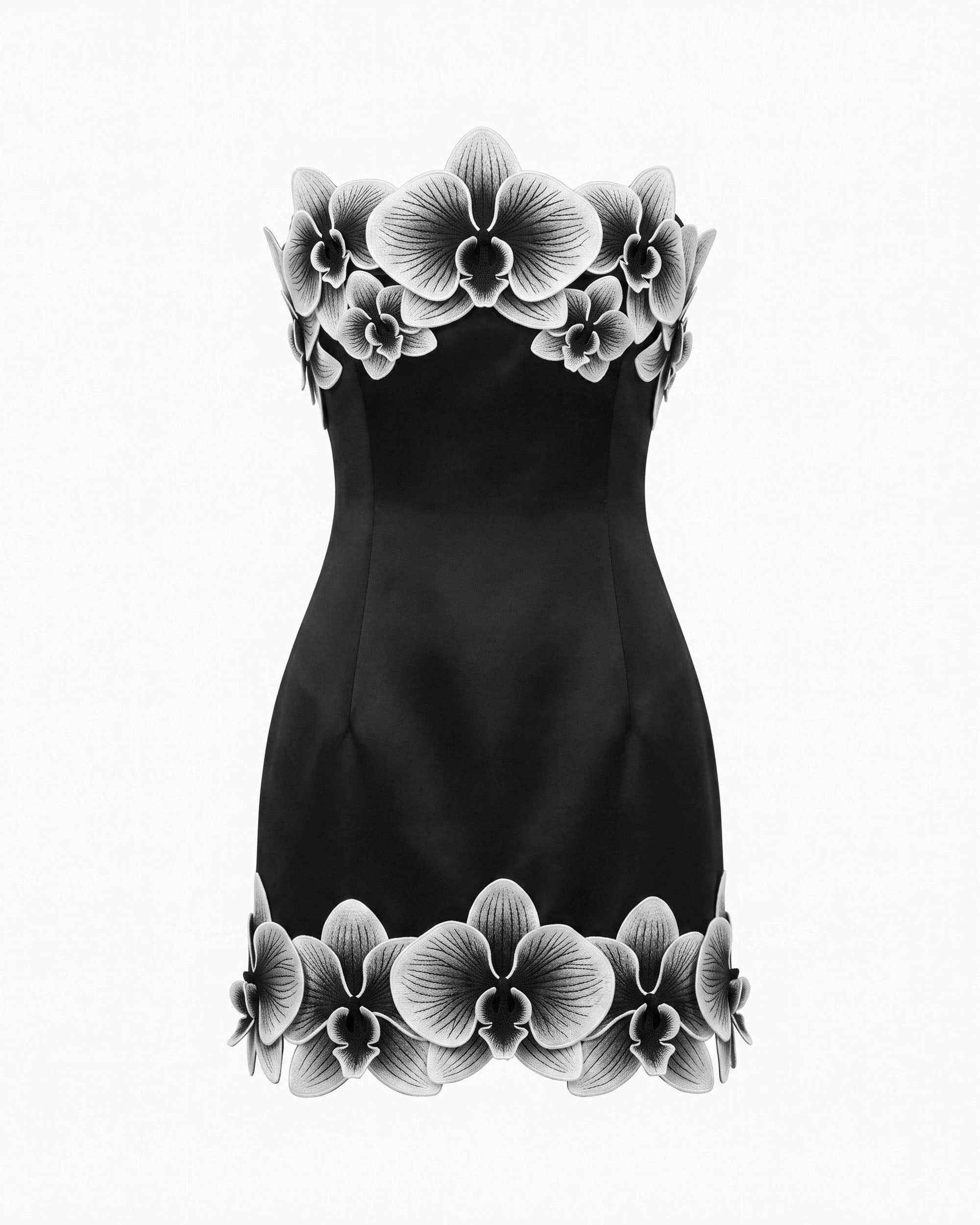 Orchid Trim Strapless Mini Dress - Black & White