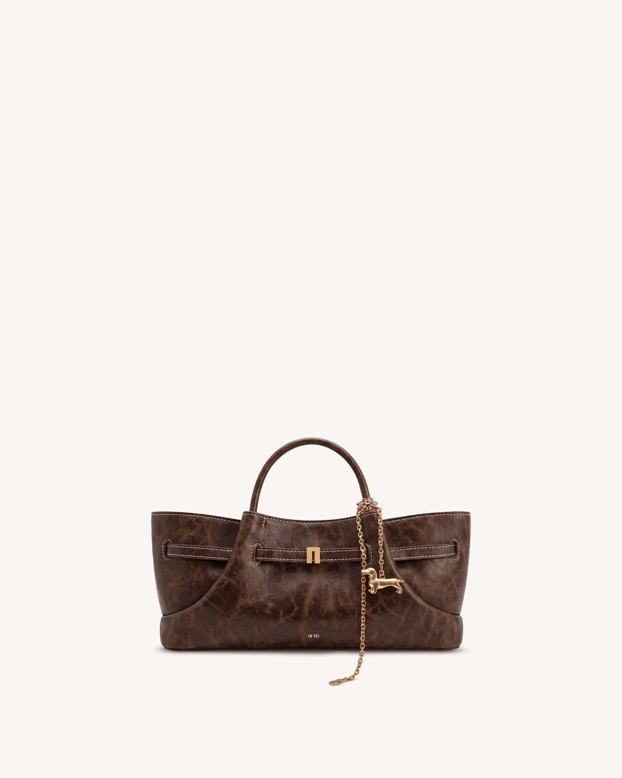 Maeve Dachshund Metal Charm Tote Bag - Deep Brown