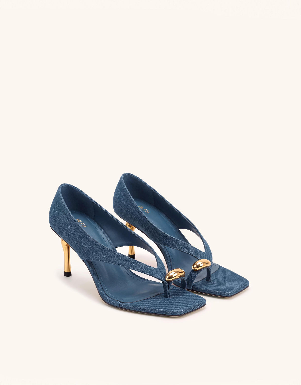 Noemi Wide Strap Square-Toe Metal Accent Sandals - Denim Blue
