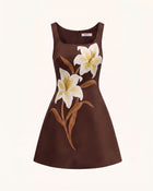 Lily Floral Print Sleeveless A-Line Mini Dress - Dark Brown