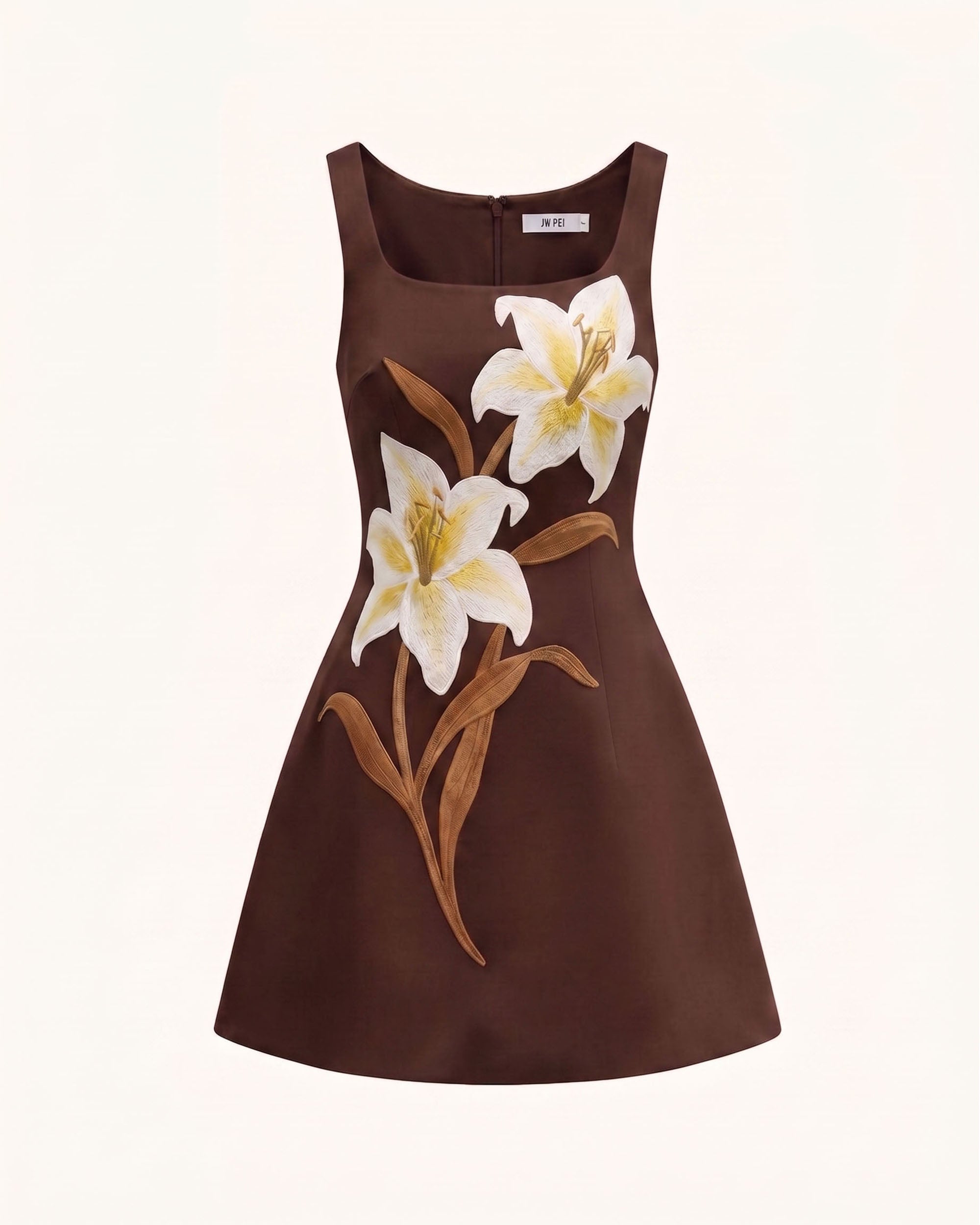 Lily Floral Print Sleeveless A-Line Mini Dress - Dark Brown