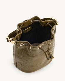 Yulia Crushed Bucket Bag - Dark Olive