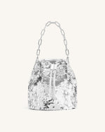 Yulia Metallic Sequin Bucket Bag - Silver