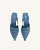Carla Denim Kitten Heel Pumps - Blue