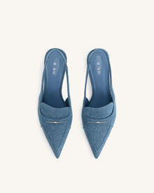 Carla Denim Kitten Heel Pumps - Blue