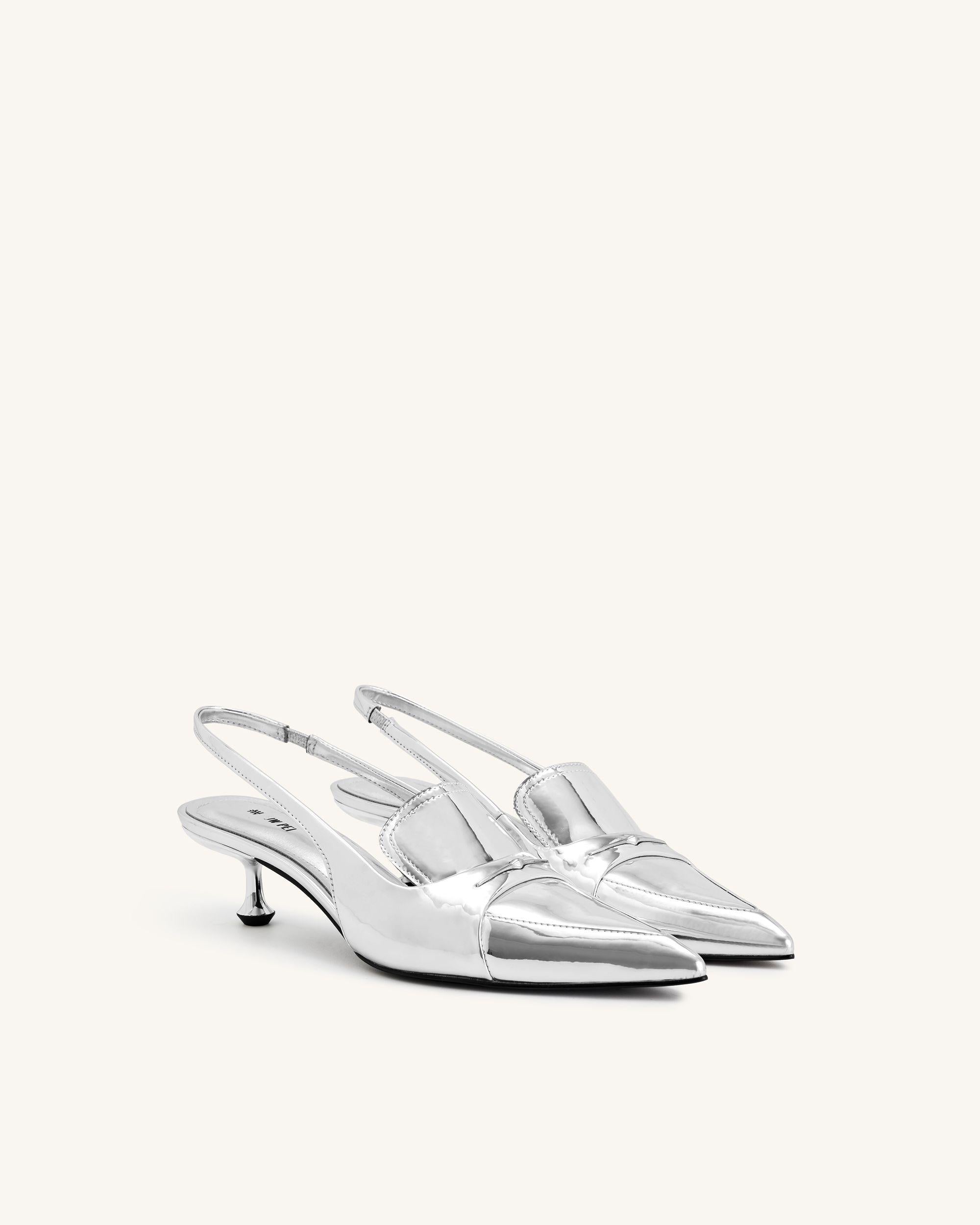 Silver kitten store heel shoes