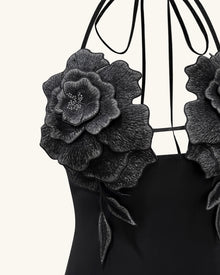 Flower Embroidered Mini Dress - Black