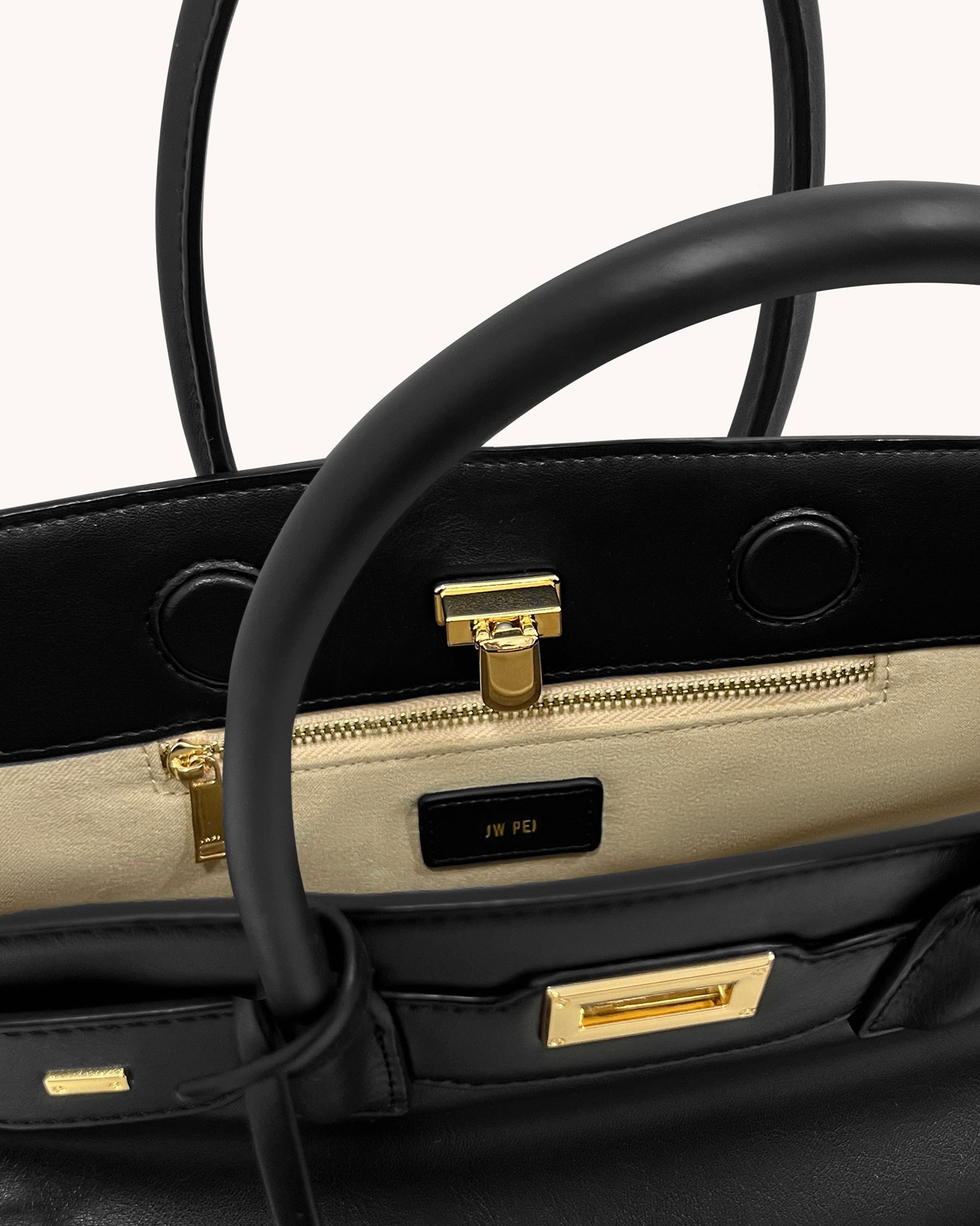 Ziva Metal Lock Decoration Tote Bag - Black