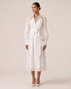 Orchid Embellished Cold-Shoulder Midi Shirt Dress - Off White