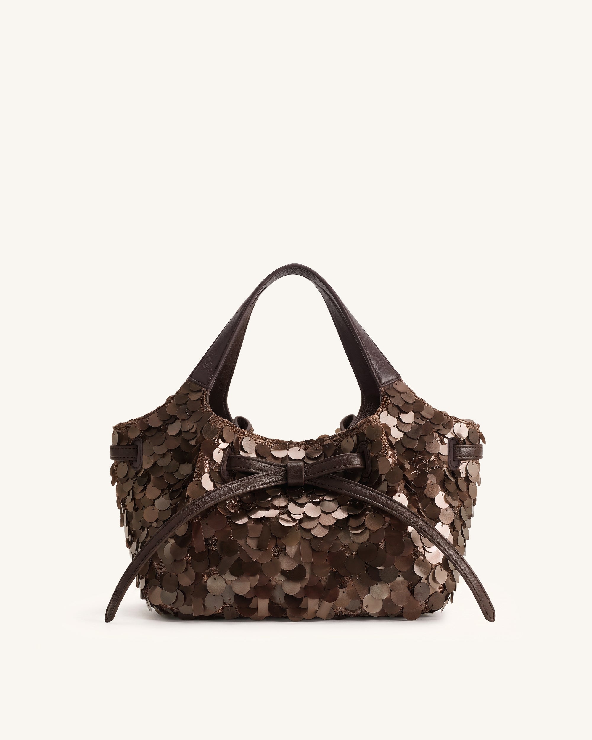 Mabel Sequin Soft Bow Tote Bag - Hazelnut Brown