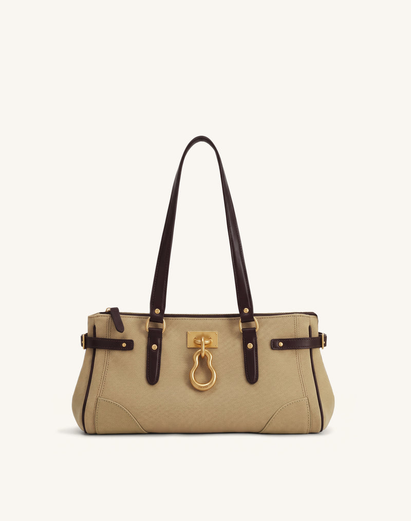 Yvette Elongated Tote Bag - Brown Canvas