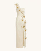 Orchid Embellished Cutout Slit Maxi Dress - Cream-colored