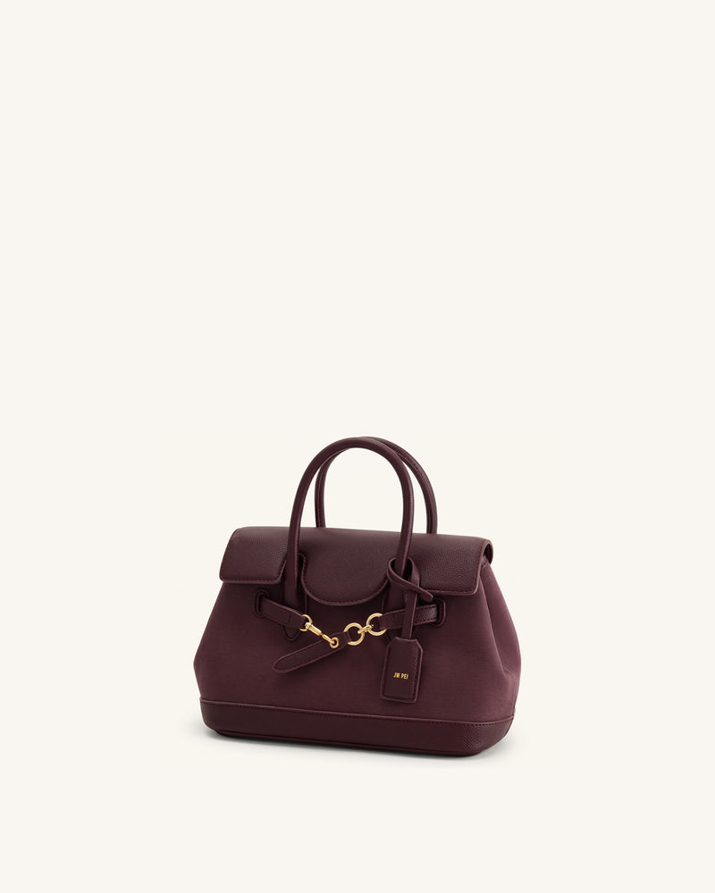 Alina Belted Satchel Bag - Claret Canvas