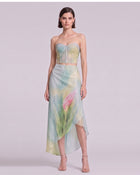 Calla Lily Asymmetric Mesh Midi Skirt - Light Blue