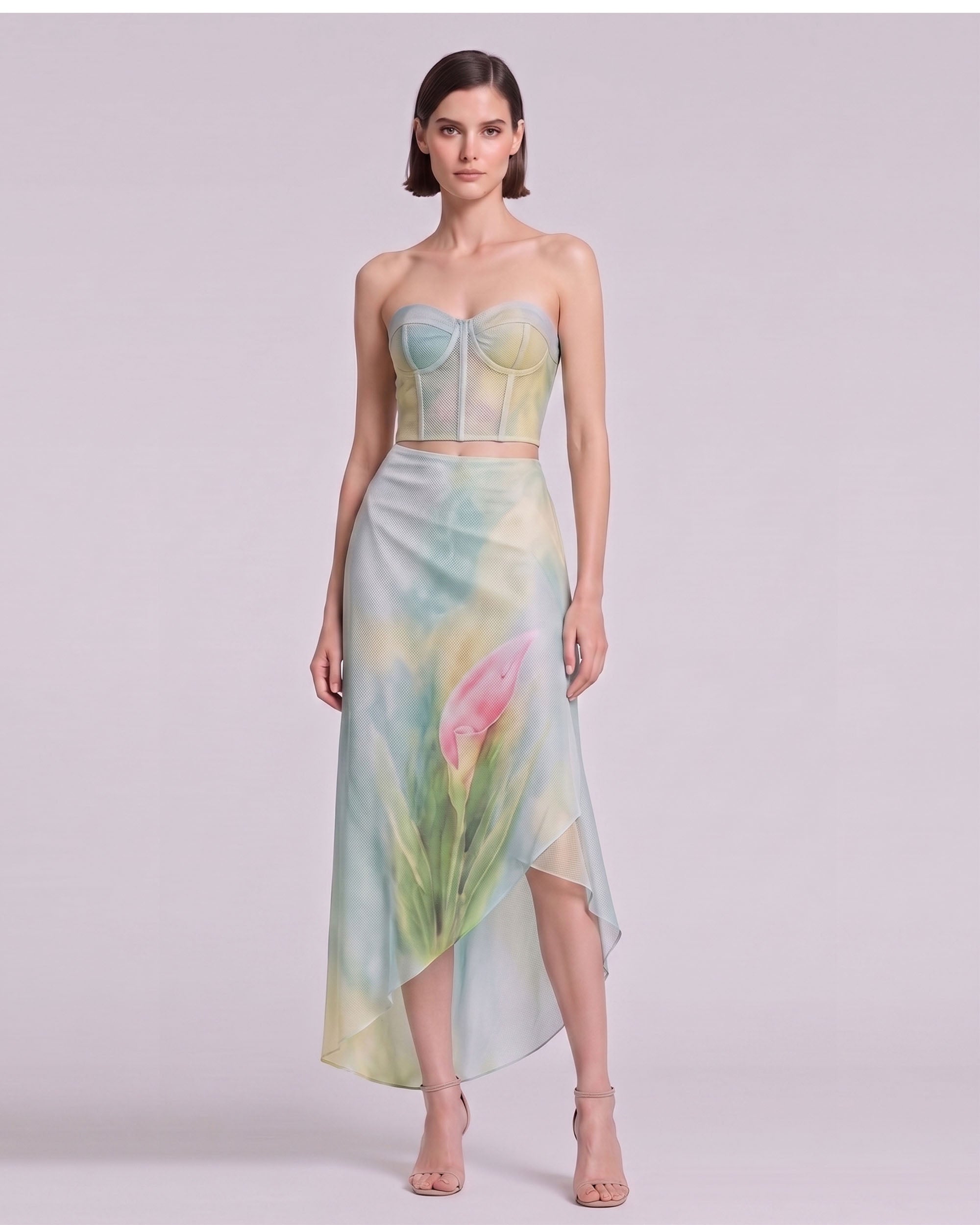 Calla Lily Asymmetric Mesh Midi Skirt - Light Blue