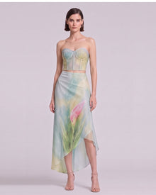 Calla Lily Asymmetric Mesh Midi Skirt - Light Blue