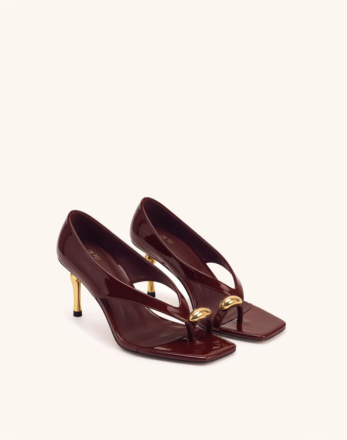 Noemi Wide Strap Square-Toe Metal Accent Sandals - Burgundy