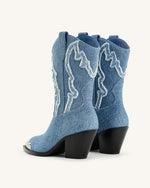 Riya Denim Cowboy Boot - Blue