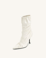 Joanne Paneled Detailing leather Ankle Boots - White