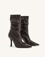 Joanne Paneled Detailing leather Ankle Boots- Burgundy