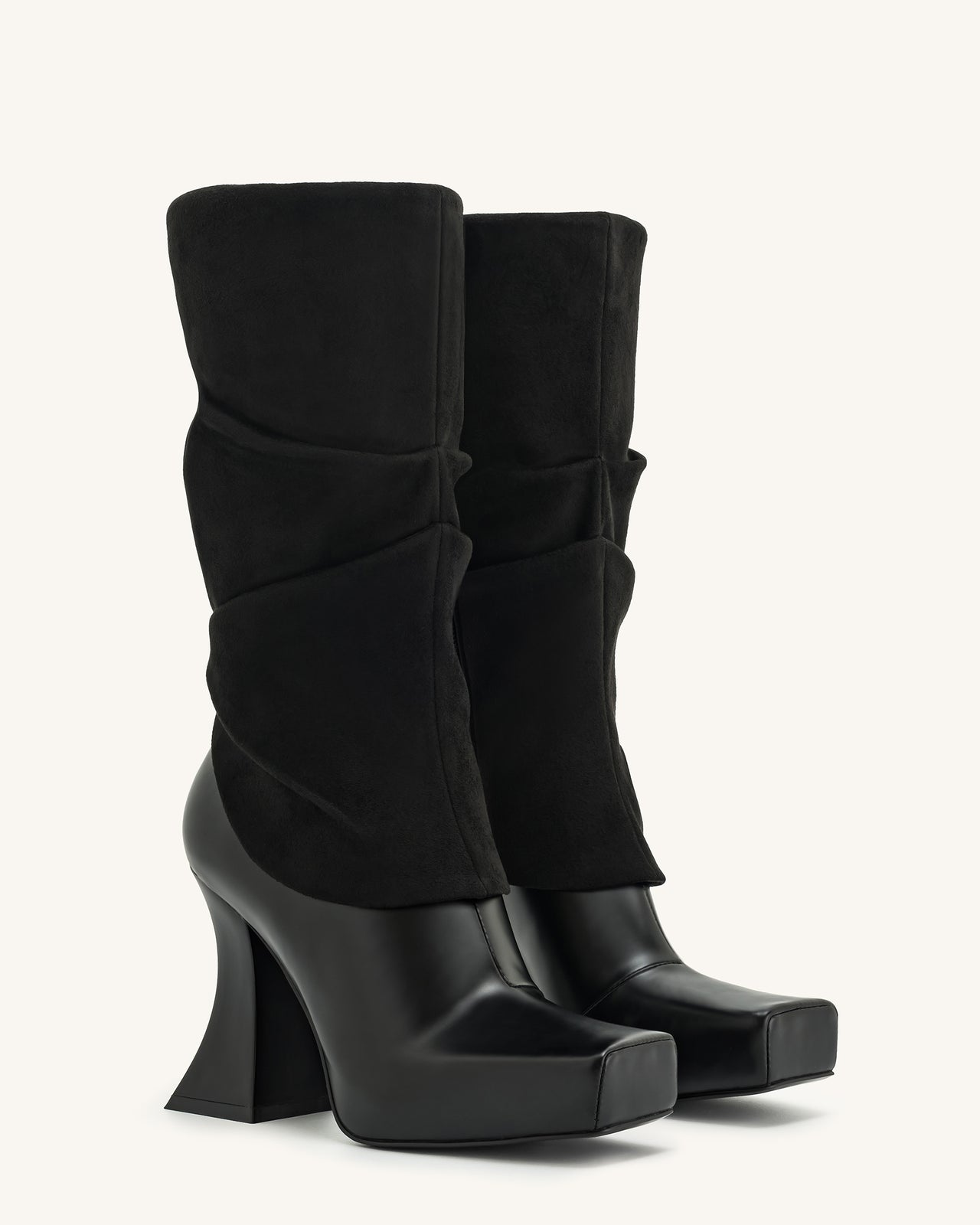 Reyna Square Toe Platform Knit Boots - Black