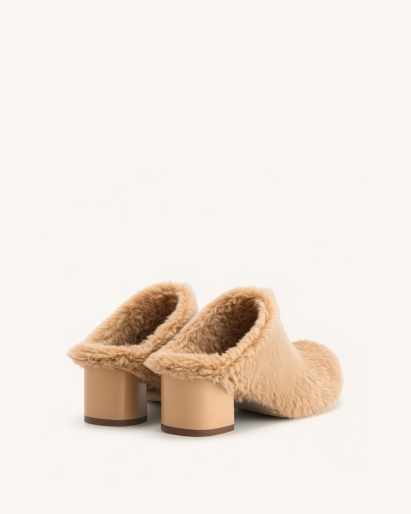 Isabella Slouchy Faux Fur Mules - Brown