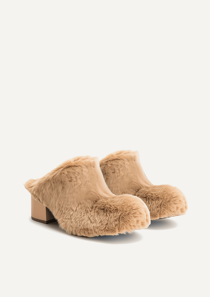 Isabella Slouchy Faux Fur Mules - Brown