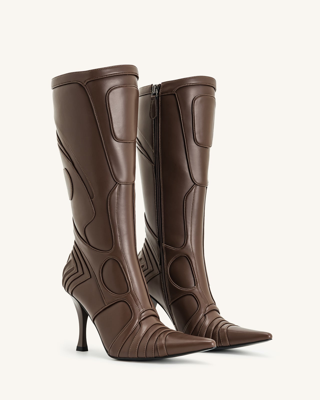 Odette Futuristic Heeled Bike Boots - Brown