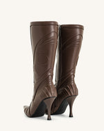 Odette Futuristic Heeled Bike Boots - Brown