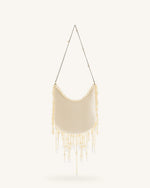 Elaine Pearl-Embellished Fringe Bag - White