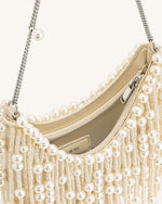 Elaine Pearl-Embellished Fringe Bag - White