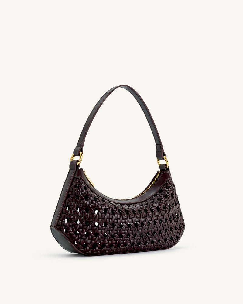 Lily Faux Bamboo Woven Shoulder Bag - Deep Claret