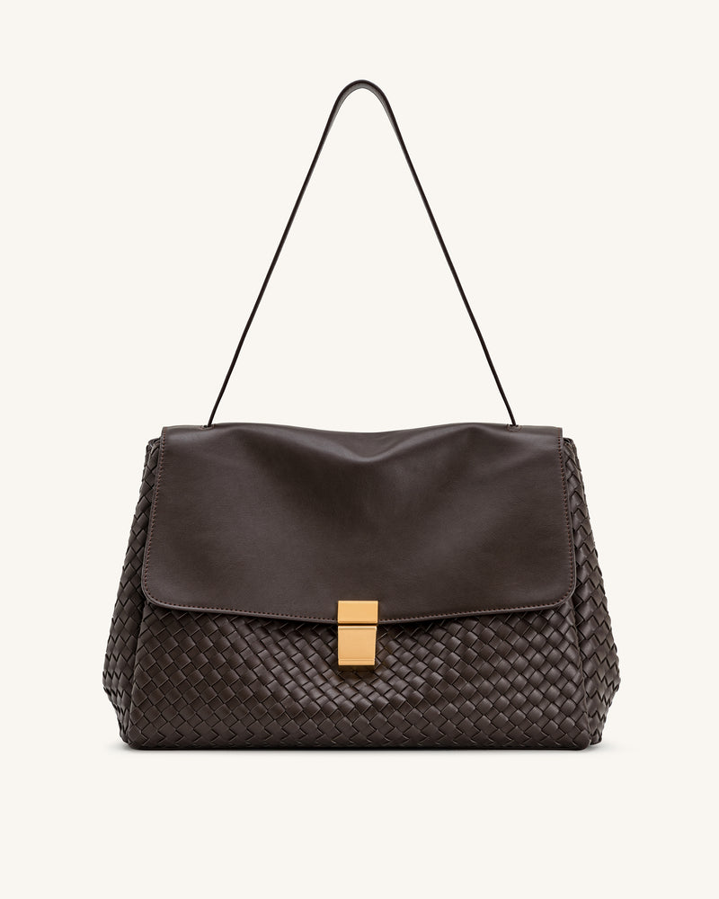 Hilary Woven Shoulder Bag - Dark Brown