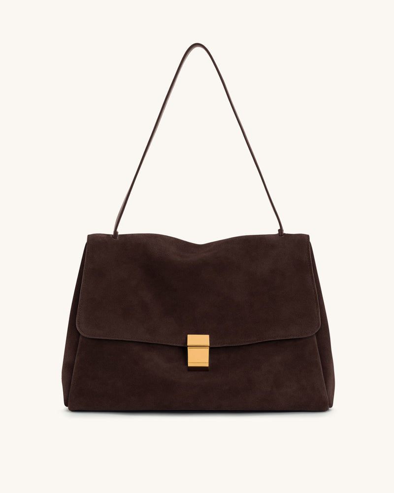 Hilary Faux Suede Shoulder Bag - Dark Brown