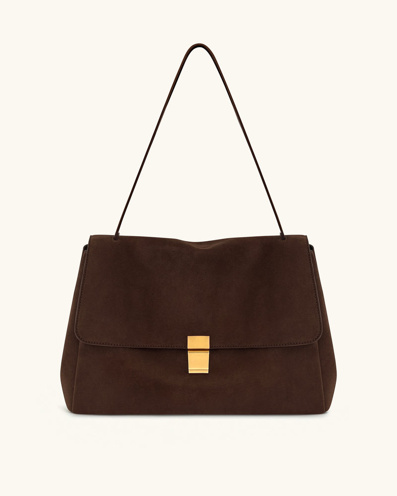 Hilary Faux Suede Shoulder Bag - Dark Brown