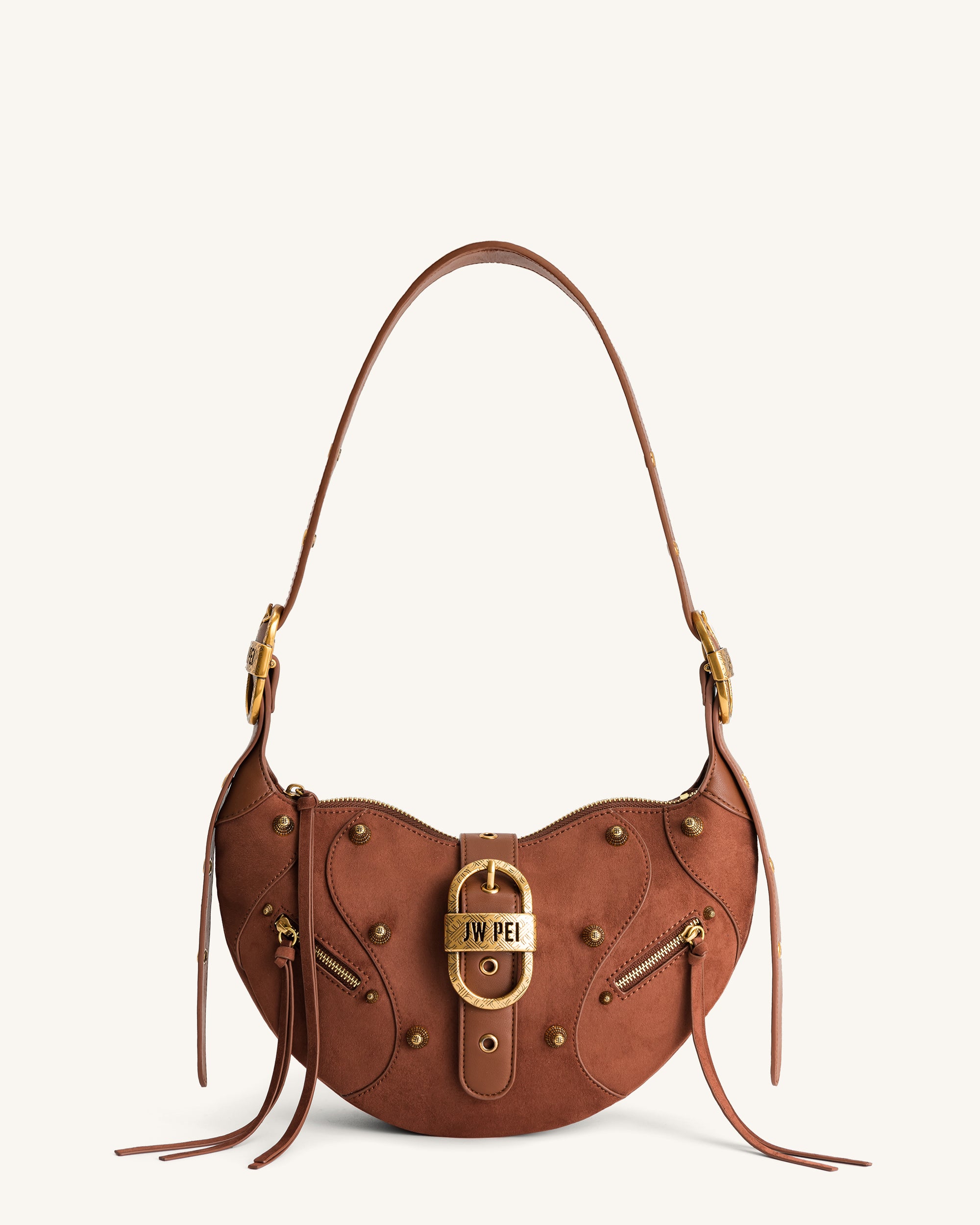 Tessa Suede Shoulder Bag - Dark Birch Brown - JW PEI