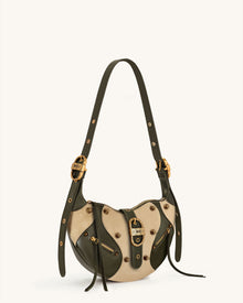 Tessa Faux Suede Studded Shoulder Bag - Khaki Green