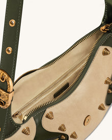 Tessa Faux Suede Studded Shoulder Bag - Khaki Green