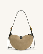 Tessa Faux Suede Studded Shoulder Bag - Khaki Green