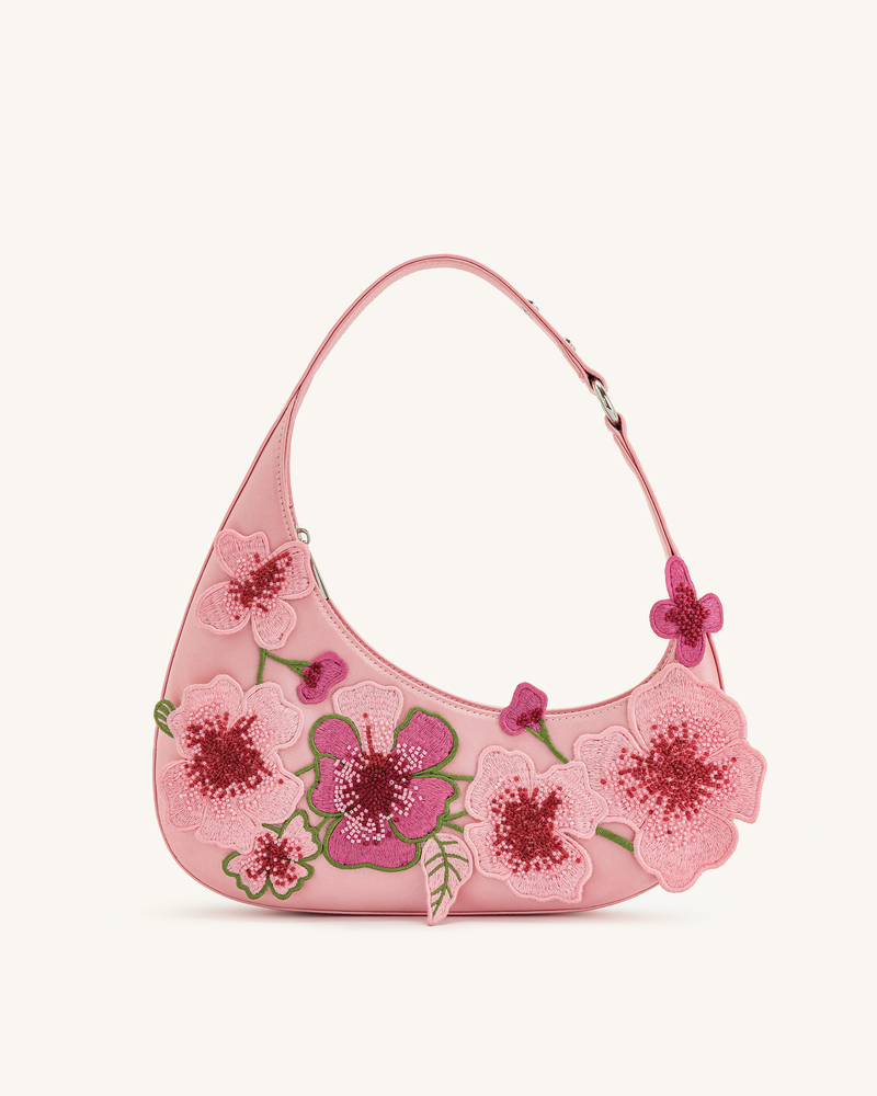 Harlee Embroidered Shoulder Bag - Pink