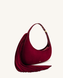Harlee Faux Suede Fringe Shoulder Bag - Burgundy