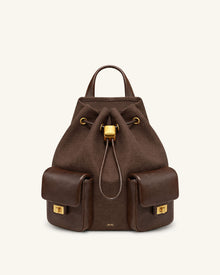 Avery Drawstring Utility Backpack – Dark Brown Canvas