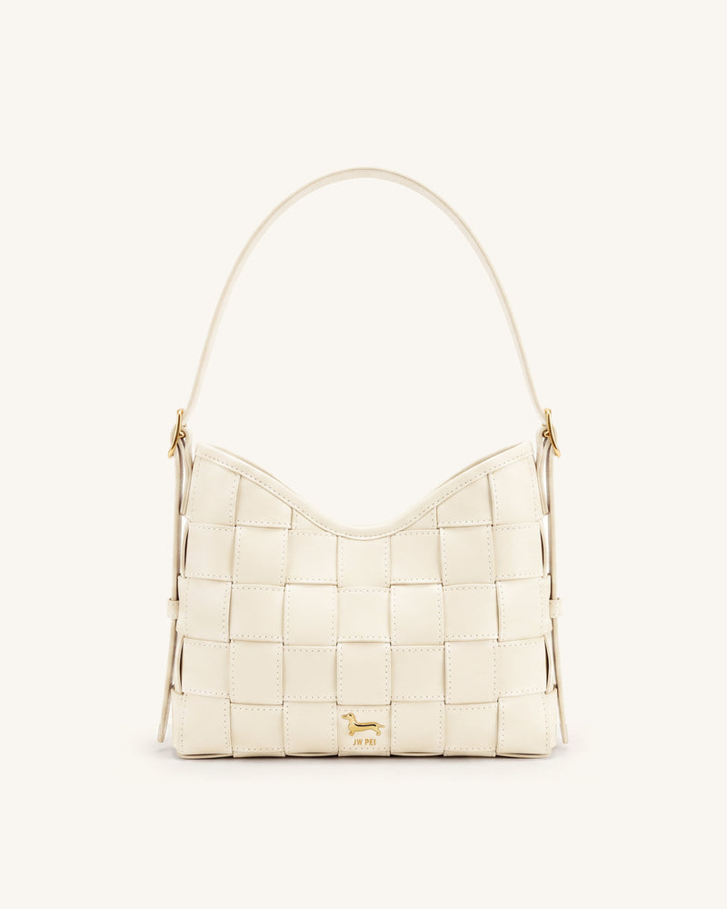 Nadine Dachshund Woven Hobo Bag - White