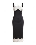 Orchid Embroidered Strappy Square Neck Midi Dress - Black