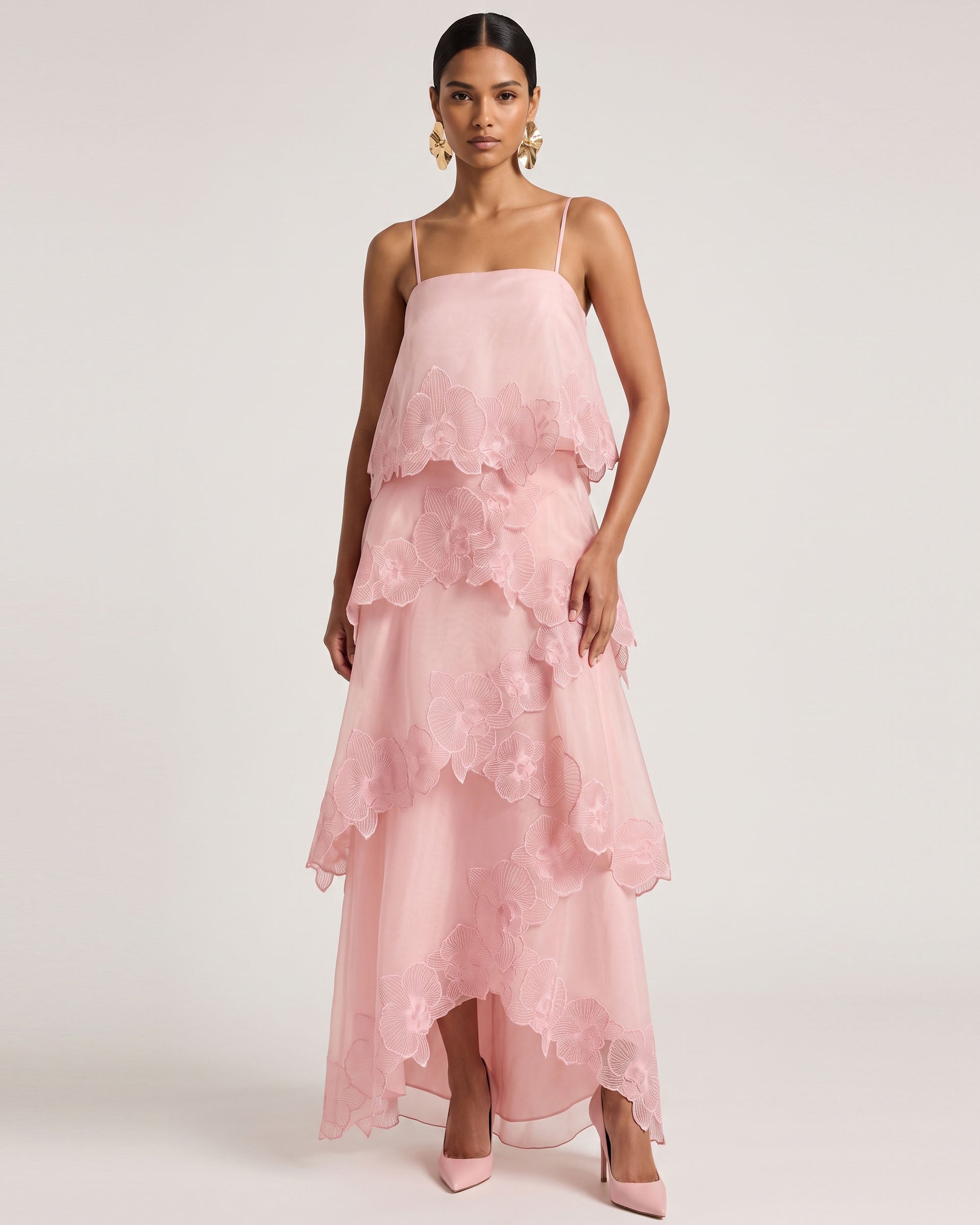 Orchid Embroidered Layered Maxi Dress - Blush Powder
