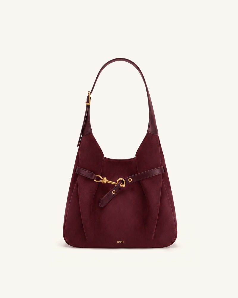 Alina Faux Suede Hobo Bag - Deep Burgundy